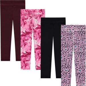 BTween Girls 4 Pack Leggings Set, Exercise, Sports Tights with Wide Waistband for Girls(Marbl)