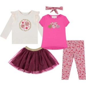 BTween Girls 4 Piece Outfit Set Stylish, Fun, and Versatile Includes Tops, Skirt, and Leggings(Fuch)