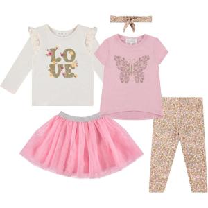 BTween Girls 4 Piece Outfit Set Stylish, Fun, and Versatile Includes Tops, Skirt, and Leggings(Pink)