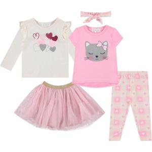 BTween Girls 4 Piece Outfit Set Stylish, Fun, and Versatile Includes Tops, Skirt, and Leggings(Ppink)