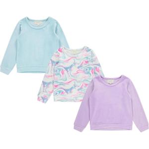 BTween Girls Cozy Velour Sweatshirt Set, 3 Pack of Soft Sweatshirts for Kids, Stylish Casual Outfits, Sizes 4-14(Marbe)
