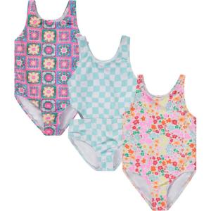 BTween Girls Multi Pack One Piece Swimwear Unique Colors and Patterns, Sizes 4-16 for Kids and Toddlers(Flowr)