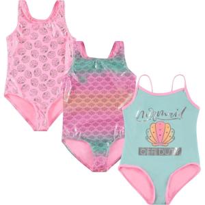 BTween Girls Multi Pack One Piece Swimwear Unique Colors and Patterns, Sizes 4-16 for Kids and Toddlers(Shell)
