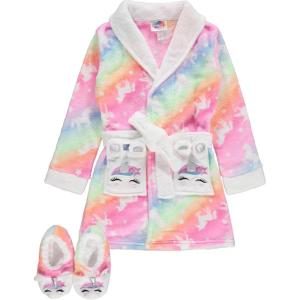BTween Girls Unicorn Bathrobe Set Soft, Cozy, and Fun with Matching Slippers Perfect for Lounging(Strip)