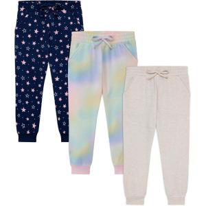 BTween Kids Girls Fashion Stretch Waist Ultra Soft Jogger Pants Set 3 Pack Bundle(Blue)