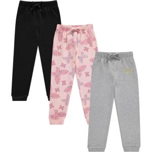 BTween Kids Girls Fashion Stretch Waist Ultra Soft Jogger Pants Set 3 Pack Bundle(Butfl.)