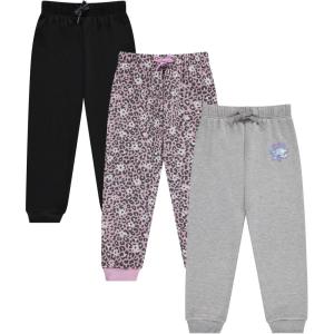 BTween Kids Girls Fashion Stretch Waist Ultra Soft Jogger Pants Set 3 Pack Bundle(Jetbk)