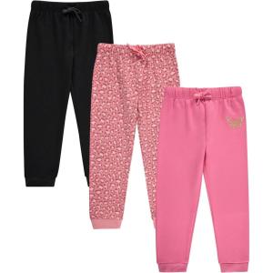 BTween Kids Girls Fashion Stretch Waist Ultra Soft Jogger Pants Set 3 Pack Bundle(Leopd)