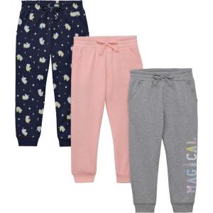 BTween Kids Girls Fashion Stretch Waist Ultra Soft Jogger Pants Set 3 Pack Bundle(Navy)