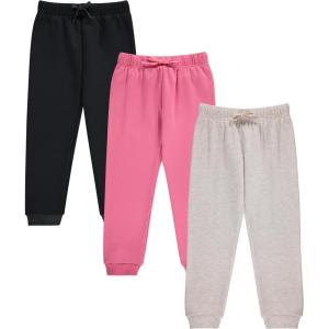 BTween Kids Girls Fashion Stretch Waist Ultra Soft Jogger Pants Set 3 Pack Bundle(Oatm)
