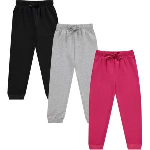 BTween Kids Girls Fashion Stretch Waist Ultra Soft Jogger Pants Set 3 Pack Bundle(Red)
