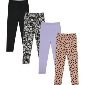 Girls 4 Pack Fleece Lined Leggings Whimsical Wonderland of Styles in Sizes 4-16! Unicorns, Flowers Hearts Galore!(Laven)