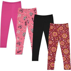 Girls 4 Pack Fleece Lined Leggings Whimsical Wonderland of Styles in Sizes 4-16! Unicorns, Flowers Hearts Galore!(Viole)