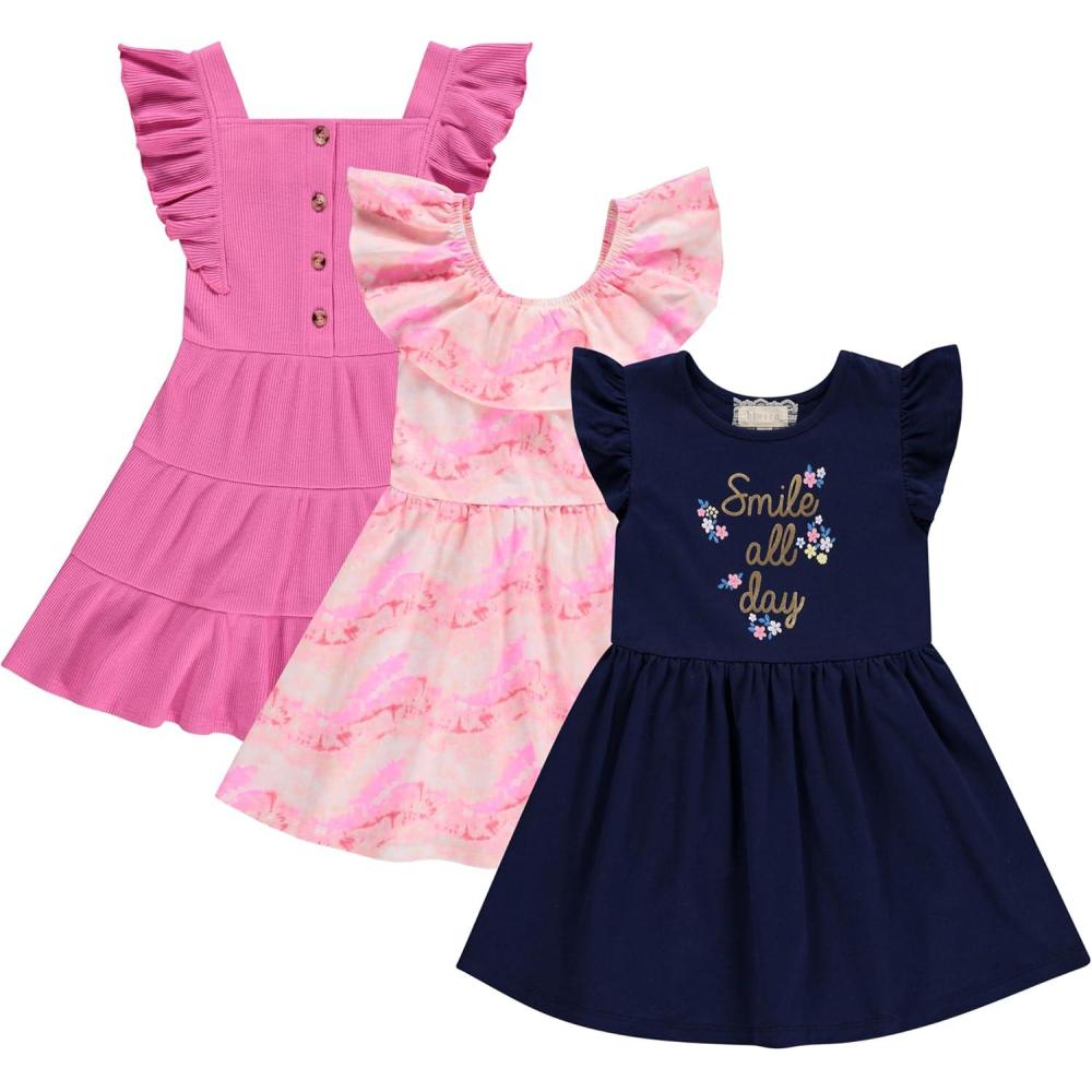 imageBTween 3 Piece Girls Summer Dress Set Short Sleeve Casual Skater DressesStraw