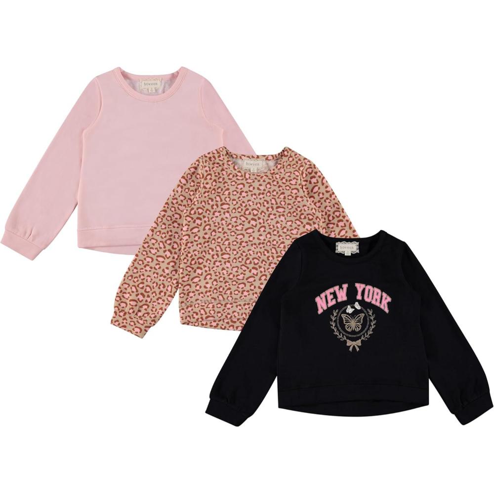 imageBTween Girls 3 Piece CrewithNeck Fleece Sweatshirt Set Long Sleeve Cotton Blend Pullover Soft and Comfortable Sizes 412Leopd