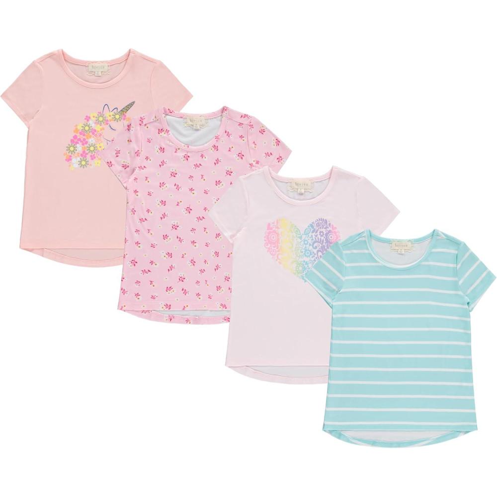 imageBTween Girls 4Piece Summer Tops  Fashionable Short Sleeve TShirt  Casual Daily Shirt for Kids  Assorted ColorsPinkm