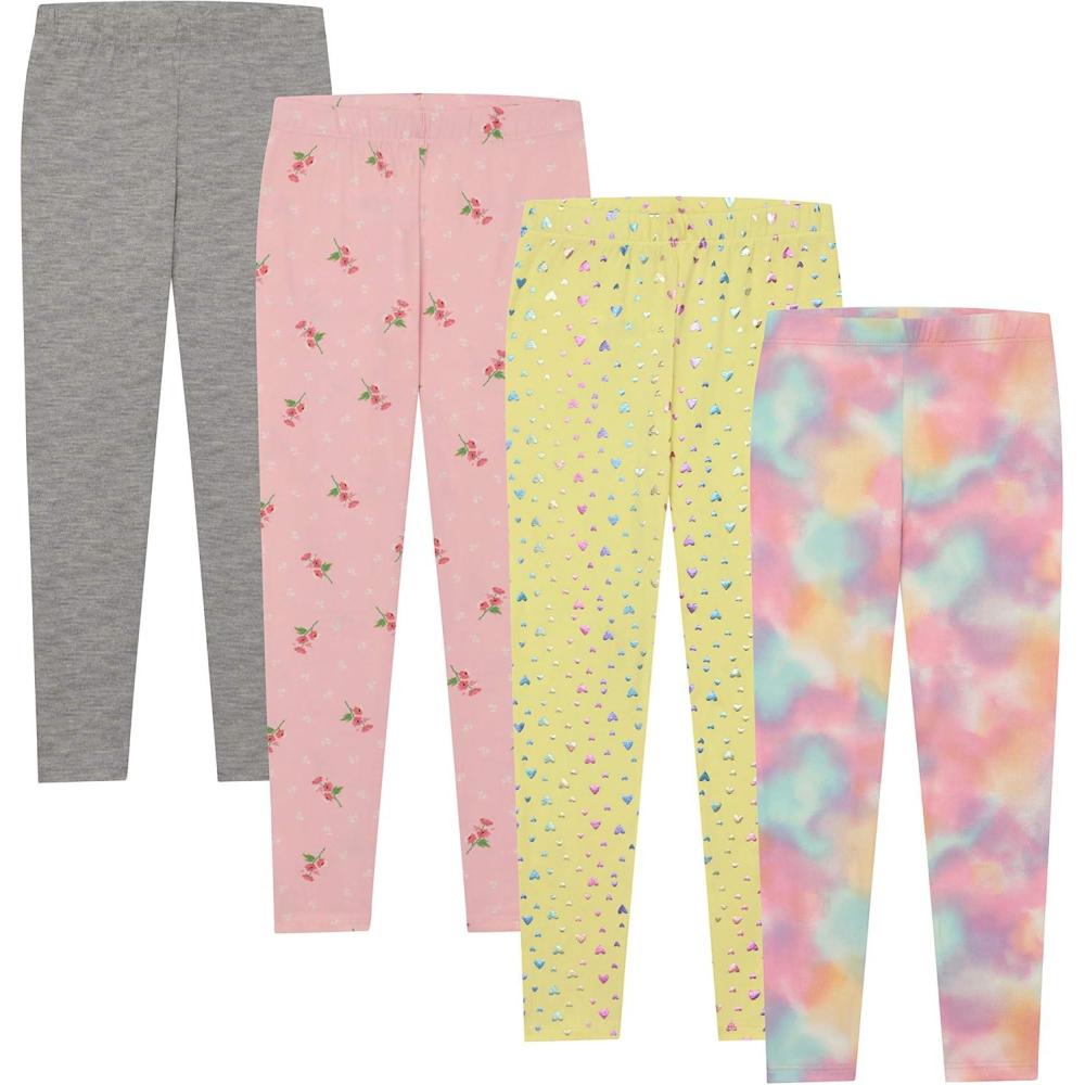 imageBTween Kids Girls Fall Fashion Stretch Leggings Comfortable Bottoms Set 4 Pack BundlePnkfl