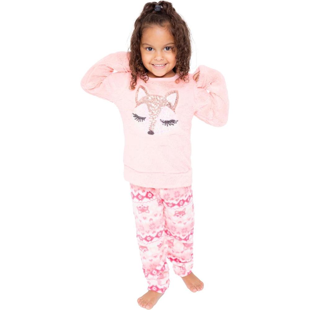 imageBTween Wooby Pajamas for Girls Kids PJs with Plush Shirt Pants Two Piece Animal Sleepwear Jammies Unicorn or Fox Design
