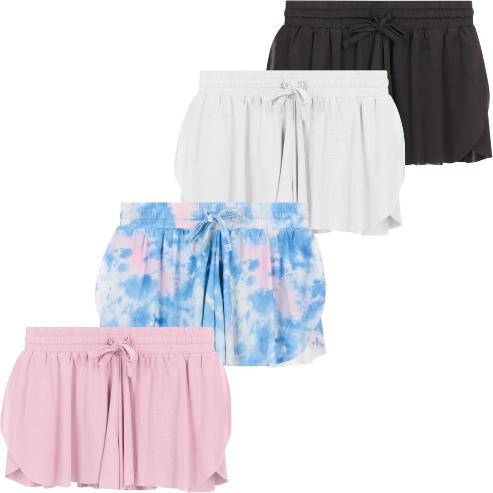imageGirls 4 Pack Butterfly Shorts Lightweight Flowing Athletic Shorts with Elastic Waist Drawstring Sizes 416Ice