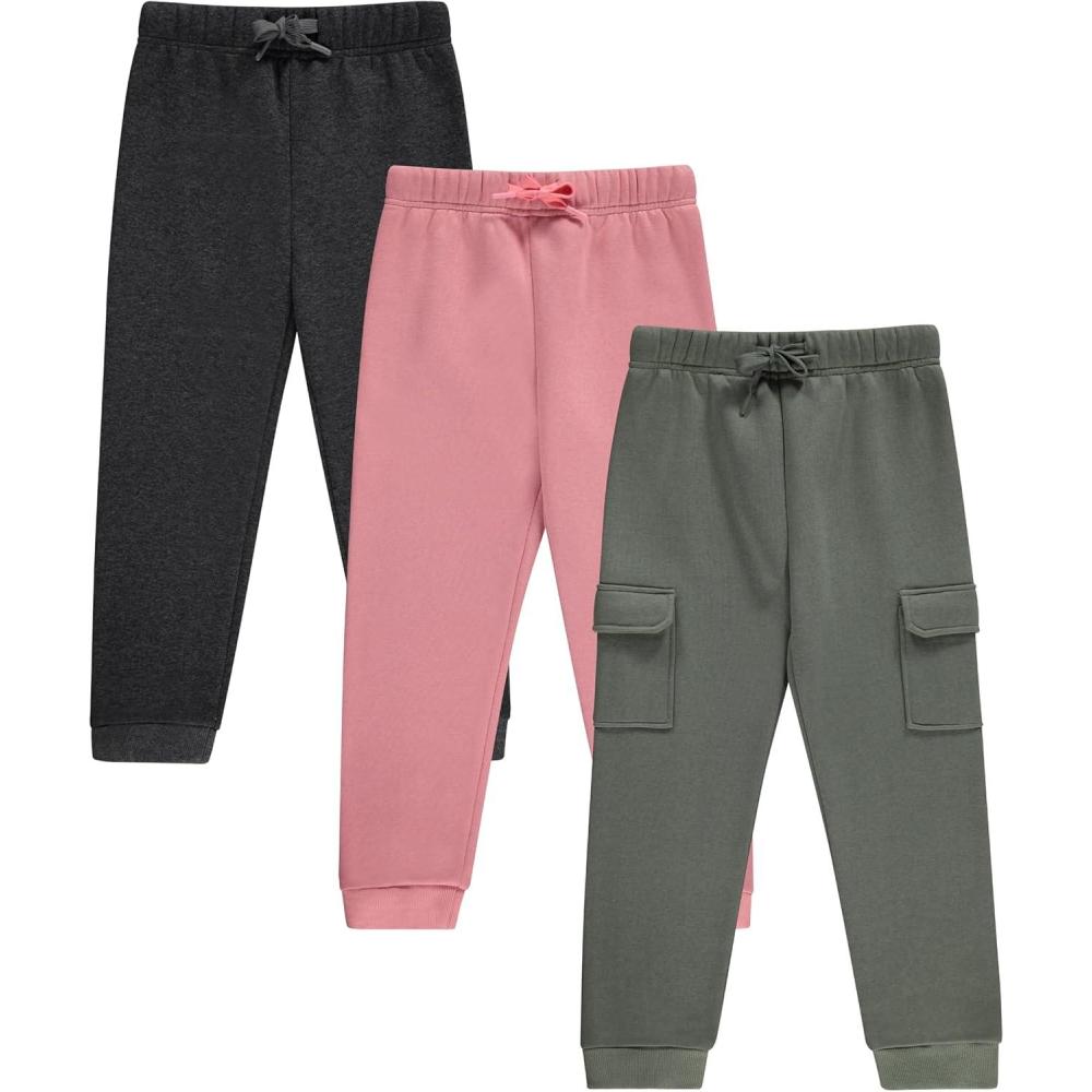 imageGirls Cotton Blend Jogger Pants Set Comfortable Stylish and Durable Pack of 3 with DrawstringCharc