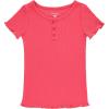 BTween 4 Pack Rib Knit Girls Tops Short Sleeve Lettuce Trim Ribbed Girl Shirts Stripe Floral Solid(Straw)