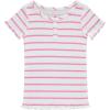 BTween 4 Pack Rib Knit Girls Tops Short Sleeve Lettuce Trim Ribbed Girl Shirts Stripe Floral Solid(Straw)