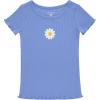 BTween 4 Pack Rib Knit Girls Tops Short Sleeve Lettuce Trim Ribbed Girl Shirts Stripe Floral Solid(Straw)