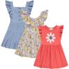 BTween 3 Piece Girls Summer Dress Set Short Sleeve Casual Skater Dresses(Chamb)