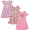 BTween 3 Piece Girls Summer Dress Set Short Sleeve Casual Skater Dresses(Flowr)
