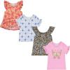 BTween 4 Pack Girls Tops, Tees Blouses Short Sleeve Tshirts, Ruffle Top and Off Shoulder Shirt Bundle(Npink)