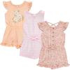 BTween Girls 3 Pack Romper Set Cute Comfy Sleeveless Summer Jumpsuits for Kids Floral, Striped Solid Designs (4-16)(Flora)
