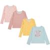 BTween Girls 4 Pack Long Sleeve Fashion Ribbed Tops Cotton Blend, Fun Vibrant Designs