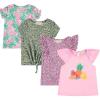 BTween Girls 4 Piece Fashion Tops, Short Sleeve T-Shirt, Casual Daily Shirt for Kids Assorted Colors(Dflor)