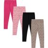 BTween Kids Girls Fall Fashion Stretch Leggings Comfortable Bottoms Set 4 Pack Bundle(Red)