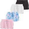 Girls 4 Pack Butterfly Shorts Lightweight Flowing Athletic Shorts with Elastic Waist Drawstring Sizes 4-16(Ice)