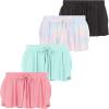 Girls 4 Pack Butterfly Shorts Lightweight Flowing Athletic Shorts with Elastic Waist Drawstring Sizes 4-16(Tydye)