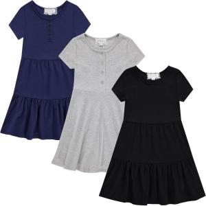 BTween 3 Piece Girls Summer Dress Set Short Sleeve Casual Skater Dresses(Basic)
