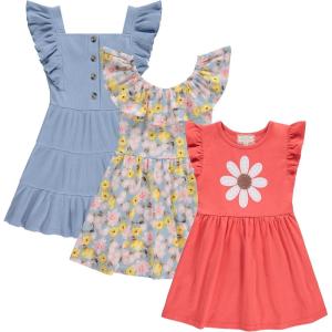 BTween 3 Piece Girls Summer Dress Set Short Sleeve Casual Skater Dresses(Chamb)