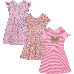 BTween 3 Piece Girls Summer Dress Set Short Sleeve Casual Skater Dresses(Flowr)