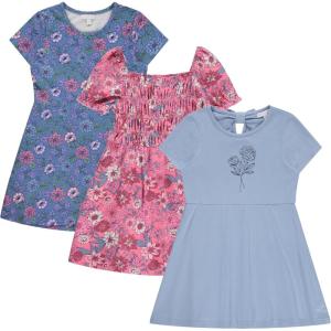 BTween 3 Piece Girls Summer Dress Set Short Sleeve Casual Skater Dresses(Scham)