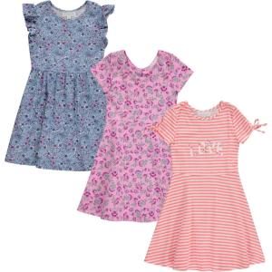 BTween 3 Piece Girls Summer Dress Set Short Sleeve Casual Skater Dresses(Strip)