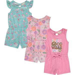BTween Girls 3 Pack Romper Set Cute Comfy Sleeveless Summer Jumpsuits for Kids Floral, Striped Solid Designs (4-16)(Butfl)
