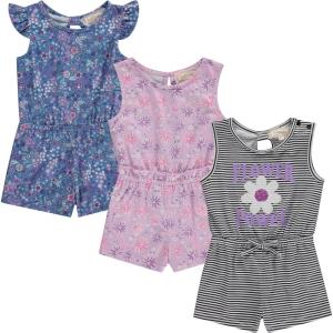 BTween Girls 3 Pack Romper Set Cute Comfy Sleeveless Summer Jumpsuits for Kids Floral, Striped Solid Designs (4-16)(Flowr)