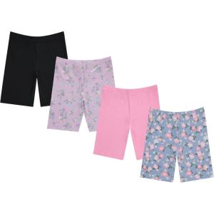 BTween Girls 4 Pack Athletic Bike Shorts, Fashion Short, Workout Clothes for Girls(Butfl)