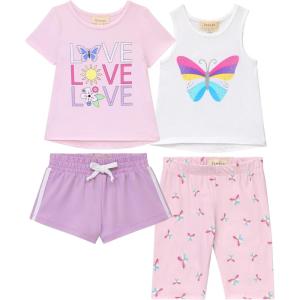 BTween Girls 4 Pack Fashion Summer Clothes Set Shorts Tank Top Short Sleeve and Biker Shorts(Ivory)