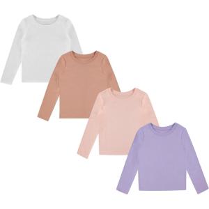 BTween Girls 4 Pack Long Sleeve Graphic T-Shirts Cotton Blend, Fun Vibrant Designs(Basc1)