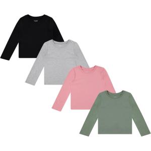 BTween Girls 4 Pack Long Sleeve Graphic T-Shirts Cotton Blend, Fun Vibrant Designs(Basic)