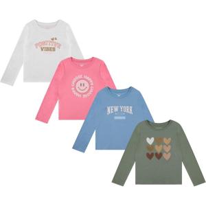BTween Girls 4 Pack Long Sleeve Graphic T-Shirts Cotton Blend, Fun Vibrant Designs(Sea)