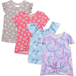 BTween Girls 4 Piece Fashion Tops, Short Sleeve T-Shirt, Casual Daily Shirt for Kids Assorted Colors(Daisy)