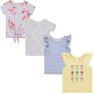 BTween Girls 4 Piece Fashion Tops, Short Sleeve T-Shirt, Casual Daily Shirt for Kids Assorted Colors(Gingh)